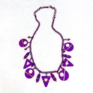 Vintage Painted Metal Necklace Purple & Gold - 36"
